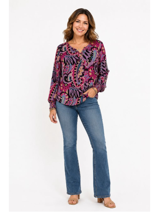 Belle Boho Kim Gravel Tops - Belle by Kim Gravel Boho Paisley Fairy Grunge Y2K Peasant Blouse L